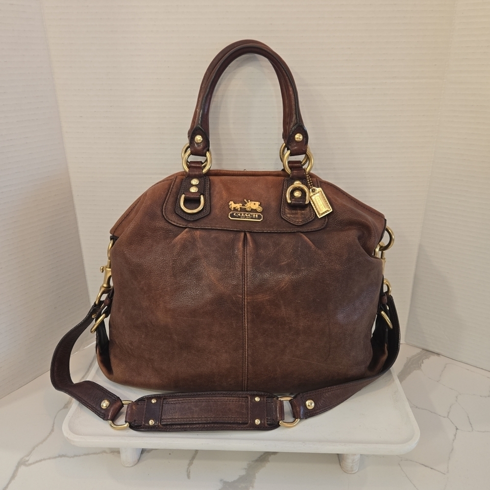 VTG Coach Madison Claire Large Brown Leather Satchel Shoulder Bag 12935